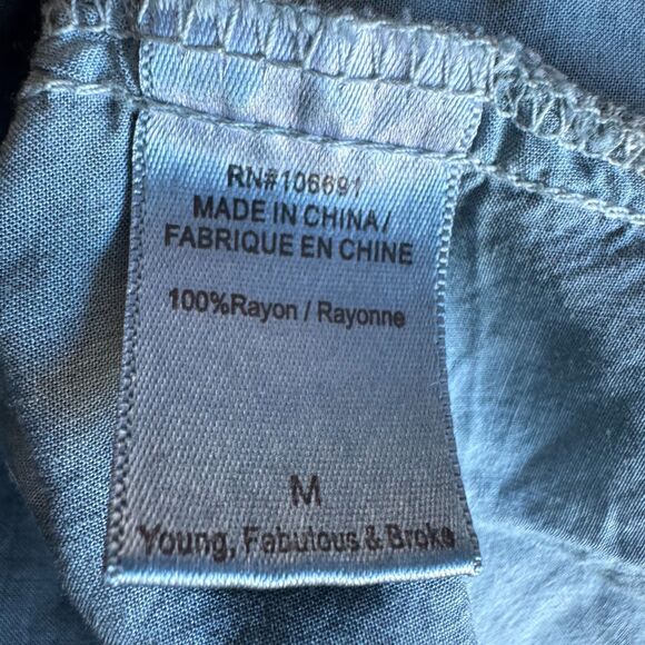 Young Fabulous Broke M Blue 100% Rayon Wrap Tie Crop Blouse Coastal Casual - Picture 11 of 11